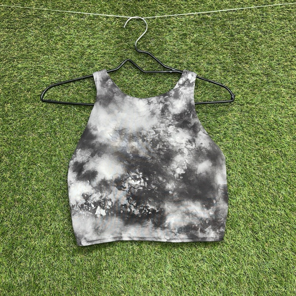 Athleta Conscious Crop Top Bra Womens Small Grey Marble Tie Dye Racerback